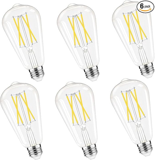GvvooHome Dimmable Edison Bulbs, 4000K Daylight White, 6W Equivalent to 60 watt E26 LED Bulb, ST58 Vintage Light Bulbs, 600LM, 90+ CRI, E26 Base, Clear Glass, 6 Pack