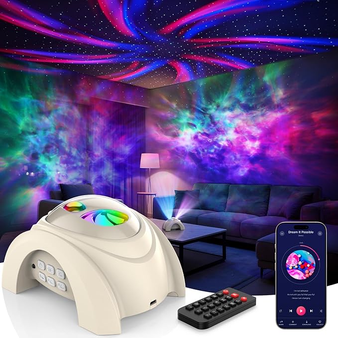 Rossetta Dual Lens Galaxy Projector, Star Projector for Bedroom with White Noise & Bluetooth Speaker, Remote, Timer, Aurora & Nebula Night Light Projector for Room Decor, Gifts for Kids Adults Teens