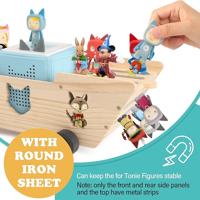 Ship for Tonies Box 1/2 Organizer Storage Shelf, Wooden Magnetic Holder for Toniebox Player Tonies Figures Characters for Children, Display Collection 20~30 Characters, Funny Little Ship
