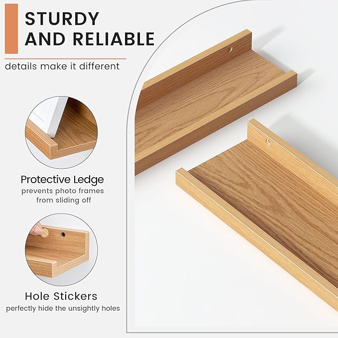 FLYJOE Floating Picture Ledge Shelves for Wall Set of 4, 24 Inch Wall Shelves with Lip Long Large Nursery Book Shelf for Toys Storage Kids Bookshelf Wall Mounted Living Room Bedroom Decor Frames