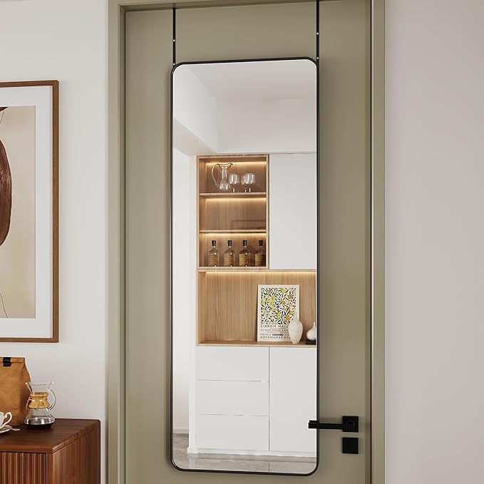 Protylctaster 19"x51"Over Door Mirrors, Hanging Mirror Over Doors,Back of Door Mirror Full Length,Full Body Mirrors for wall(Black)
