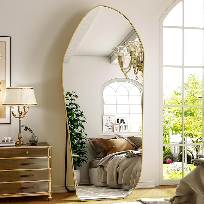 Full Length Floor Mirror - 76"x34" Irregular Diamond Shaped Floor Mirror Aluminum Frame Mirror Full Length for Bedroom Living Room Cloakroom Decor Gold