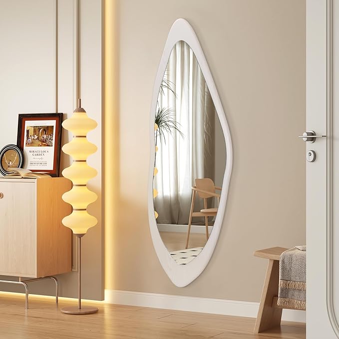 AAZZKANG Irregular Full Length Mirror Wooden Asymmetrical Wall Mirrors Modern Large for Bedroom Dressing Room Living Room Entryway 47"x16"