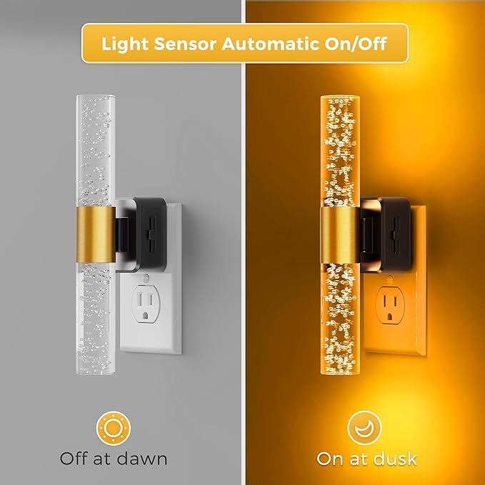 L LOHAS LED Amber Night Light, Bubble Acrylic Night Lights Plug into Wall, 180° Rotating Nightlights, Yellow Nightlights Dimmable, Light Sensor, Sleep Light for Kids Bedroom Bathroom Hallway, 1-Pack