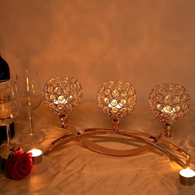 VINCIGANT Candle Stick Holder Decor Gold Candle Holders for Wedding,3-Candle Candelabras for Valentine's Day Party Dinning Room Table Centerpiece,Gift Boxed for Housewarming