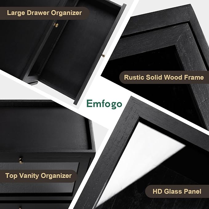 Emfogo Cologne Organizer for Men, Solid Wood Perfumes Organizer for Men Dresser, Large Capacity Dustproof Cologne Holder with Drawer Storage Perfume Stand Organizer, Ideal Gift for Loved ones