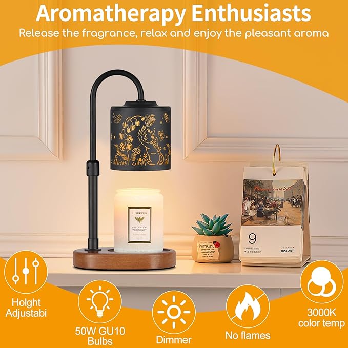 Dimmable Candle Warmer Lamp with Timer Adjustable Height for Scented Jar Candles Electric Candle Wax Melt Warmer for Home Decor Christmas Birthday Gifts for Women Mom(Butterfly+Cat)