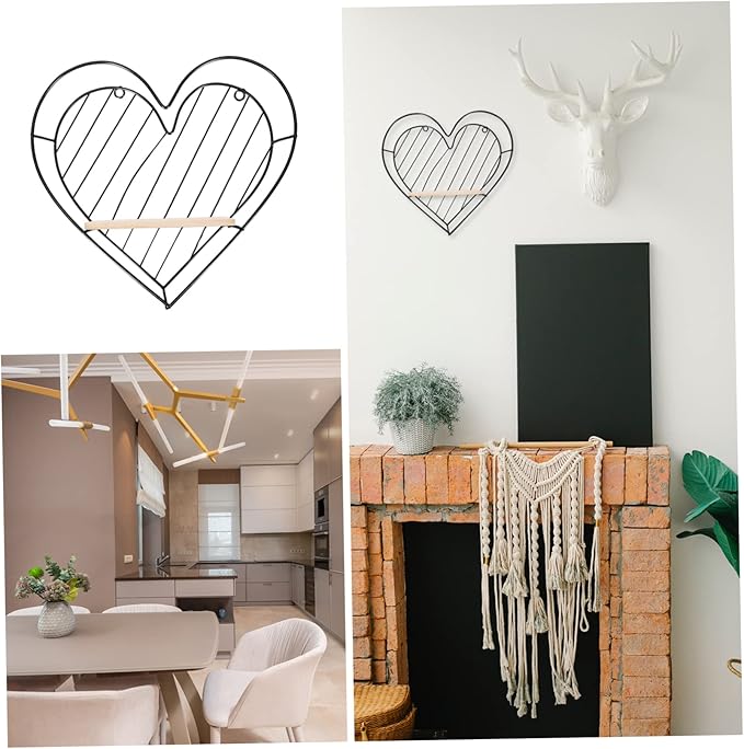 BESTOYARD 2pcs Photo Holder Wedding Decor Metal Stand Bathroom Wall Shelves Heart Hanging Shelves Metal Wall Shelves Country Wall Shelf Makeup Storage Organizer Iron Heart-Shaped Hook up