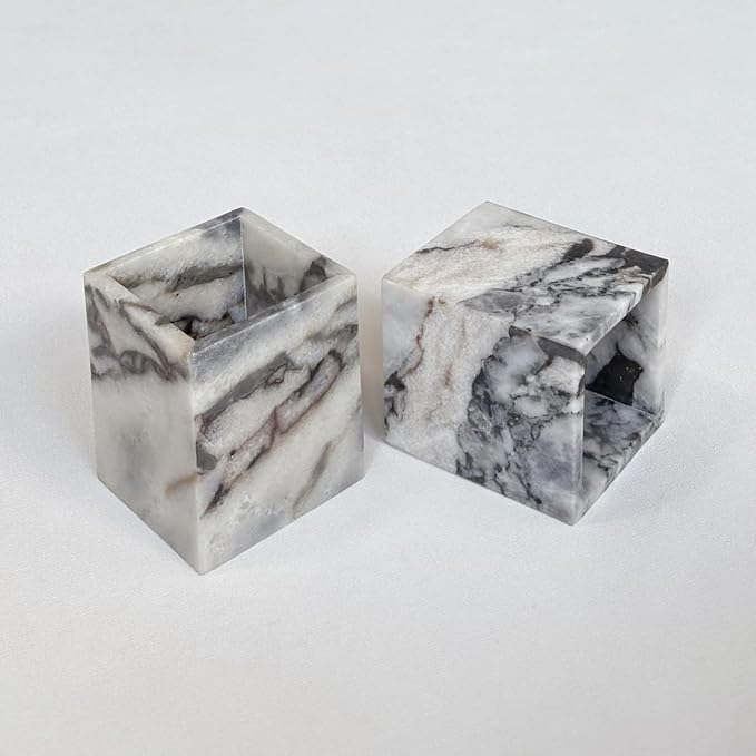 Natural Marble Stone Square Storage Container Empty Vessel Holder Cup for Candle/Pens/Sundries items (White Elephant Marble)