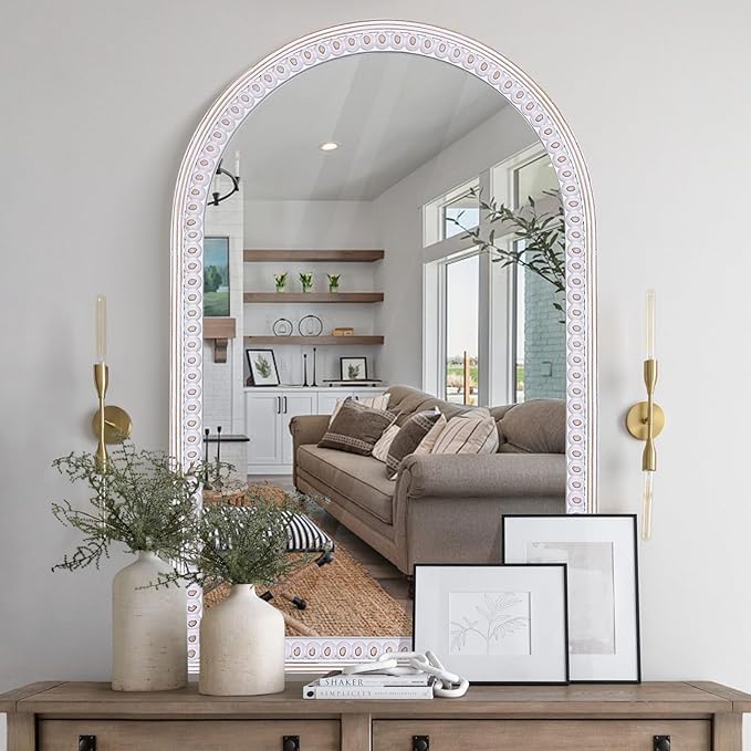 36x24 Inch Wooden Arched Mirror for Wall, Farmhouse Rustic Arch Mirror Decorative for Bathroom Over Sink, Entryway, Living Room, Bedroom or Foyer