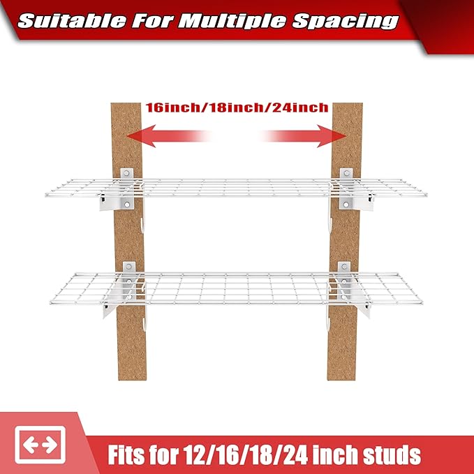 WALMANN 2 Pack Garage Wall Shelves, 45x15 inch Wall Mounted Storage Shelves for Garage Heavy Duty Floating Shelf, Holds Up to 220 lbs(White)