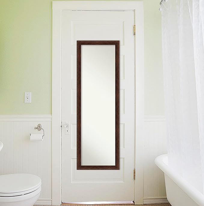 Amanti Art Brown Full Length Mirror for Door, 51x17 Warm Walnut Narrow Tall Wall Mirror Full Length, Mounted to Door or Closet Wall with no Visible Brackets, Casual Wood Frame, Bedroom Decor