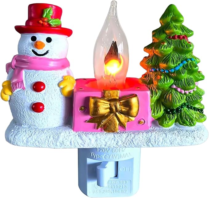 Christmas Campfire Flickering NightLight,Cute Polyresin Swivel Plug Flickering NightLight,Plug-in Figurine Lamp for Holiday Decor, Indoor Campfire Night Light with Flicker Bulb,Figurine Light