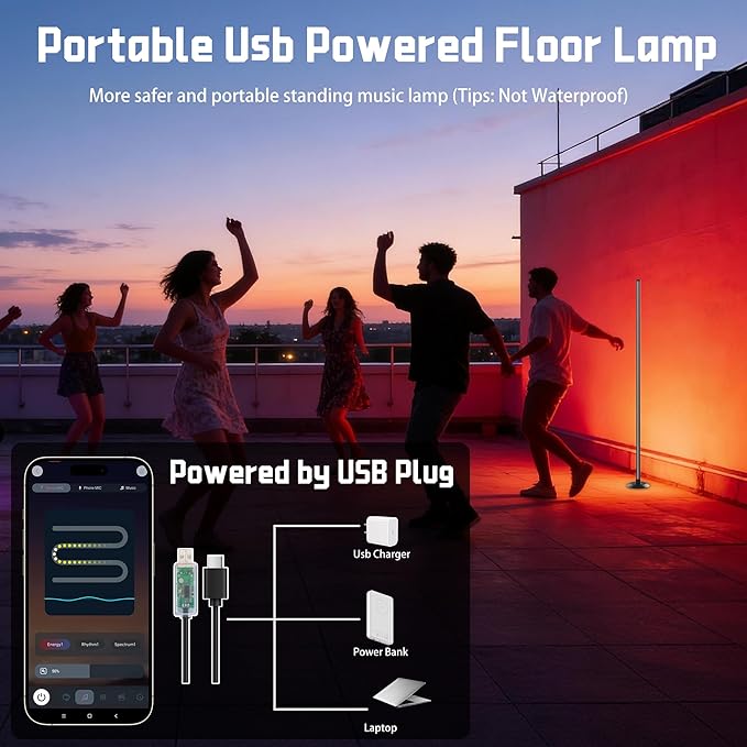 NBBUFF Led Corner Floor Lamp USB Powered with App & Remote Control, Color Changing Led Lamp Music Sync IC+RGBW, Timer, 64+ Music Modes, Standing Lamps for Living Room Lamp Bedroom Gaming Room, 1 Pack
