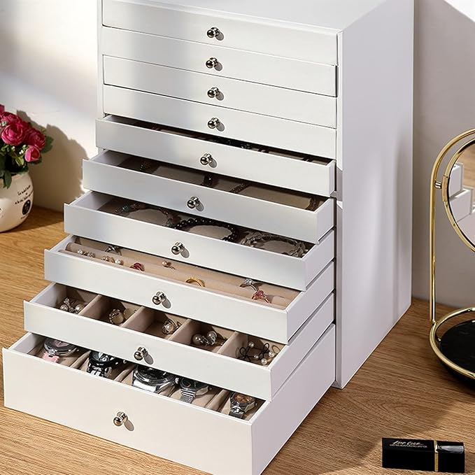 Makeup Organizers 10 Layer Leather Huge Jewelry Box for Women Watch Organizer Necklace Ring Earring Storage Gift Case for Necklace Earring Ring Bracelet Jewelry Case (Color : Pink)