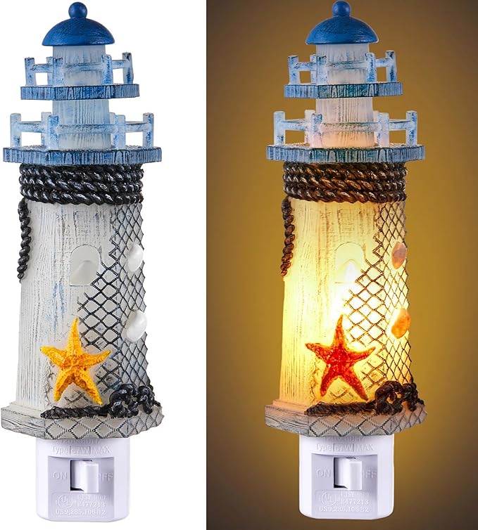 Tuanse Lighthouse Night Lights Plug in Nautical Themed Lamp Coastal Christmas Decor for Seaside Ocean Beach House Room Hallway Stairway