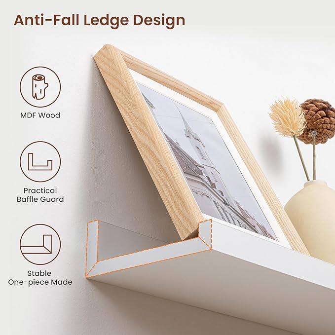 Axeman 72 Inch Floating Shelves | White Picture Ledge Shelf Set of 4 | Rustic Wood Wall Shelves with Lip | 72" White Picture Shelves for Wall with Ledge | Photo Shelves