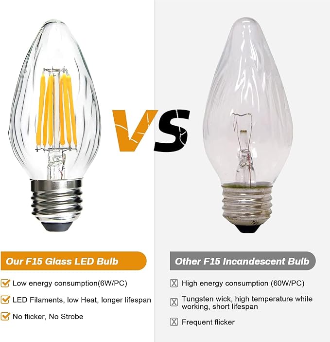 BRIMAX F15 6W LED Porch Light Bulbs Outdoor,Equivalent 60W Incandescent Bulb, E26 Medium Base Dimmable 2700K Soft Warm White Flame Wrinkle Glass,Post Bulb for Ceiling Fan and Lantern Lamp,4Pack