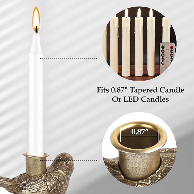 NIKKY HOME Taper Candle Holders Set of 2, Gold Birds Decor, Vintage Candlesticks Pedestal, Centerpieces Decorations for Fireplace Mantle Dining Table