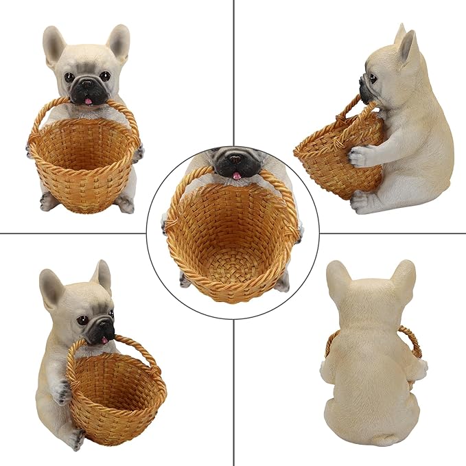 Dog Resin Storage Basket, Desktop Organizer for Remote & Keys, Cute Home Decor Tray, Ideal present for Pet Lovers.(French Bulldog /Cream)