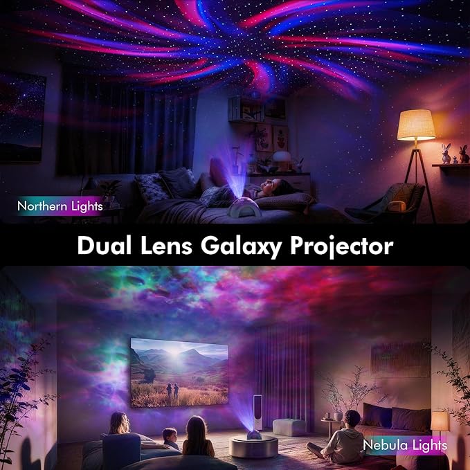 Rossetta Dual Lens Galaxy Projector, Star Projector for Bedroom with White Noise & Bluetooth Speaker, Remote, Timer, Aurora & Nebula Night Light for Party, Home Decor, Gifts for Kids Adults Teens