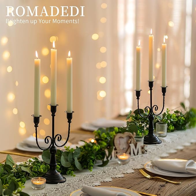 Romadedi Candelabra Black Candle Holders: 3 Arm Halloween Candlestick Holder 11.8" Gothic Home Decor for Party Table Centrepiece Mantel Christmas, Set of 2
