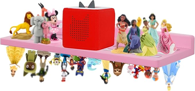 For Tonies Figures Shelf Magnetic,for Tonie Box Wall Shelves,for Tonies Characters Organizer Audio Toy Storage (Holds 36 Figurines),Compatible Charging Station for Children Kid's Room,Oak Wood,Pink