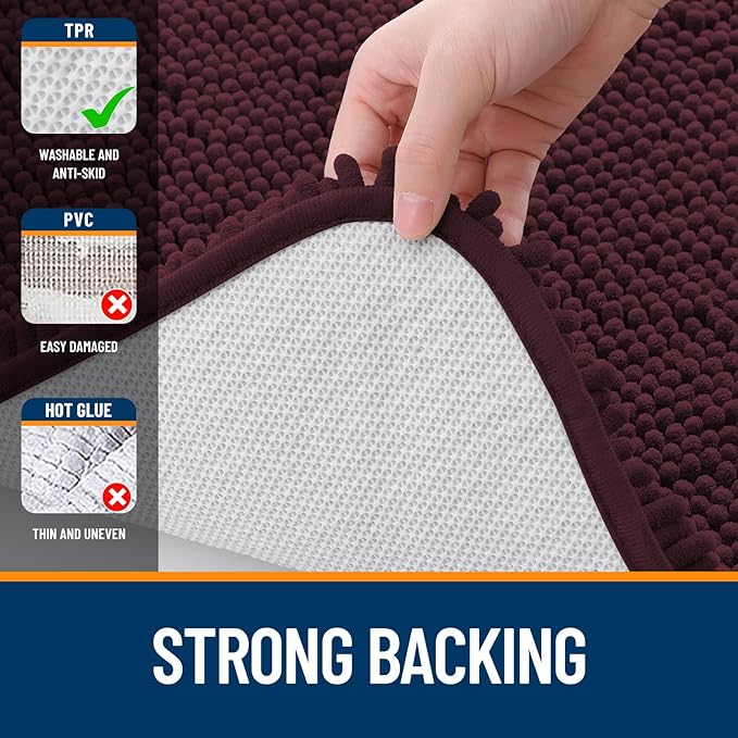 OLANLY Large Bathroom Rugs 47x32, Extra Soft Absorbent Chenille Bath Rugs, Rubber Backing Quick Dry, Machine Washable Bath Mats for Bathroom Floor, Tub and Shower, Home Decor Accessories, Black Cherry
