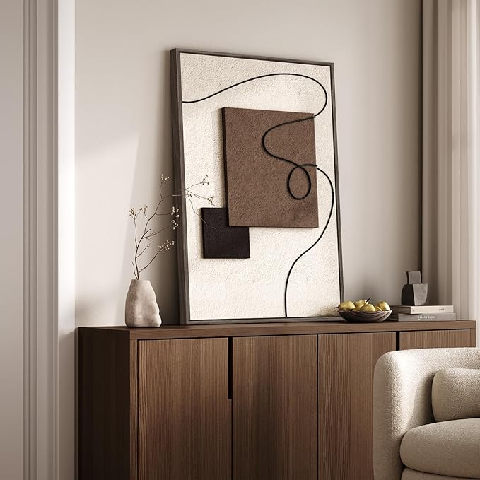 3D Textured Framed Neutral Abstract Wall Art, Modern Beige and Brown Block and Rope Paintings Artwork for Walls, Minimalist Pictures for Living Room Dining Room Bedroom Entryway Wall Decor 24x36 In