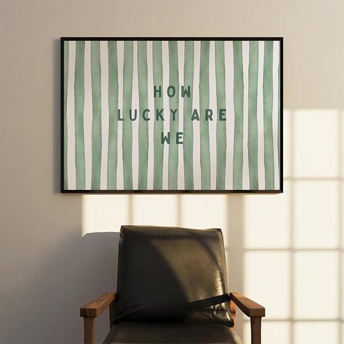 Trendy Wall Art How Lucky are We Positive Quote Inspirational Poster Canvas Print Green Preppy Wall Art Minimalist Girly Aesthetic Room Decor for Bedroom Office Apartment Dorm, Unframed 24"x16"