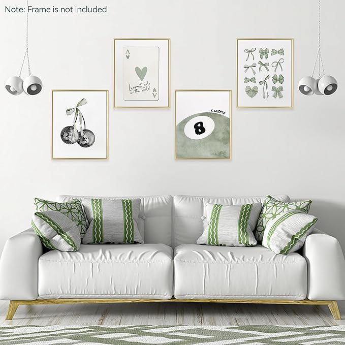 bakbrand Wall Art Minimalist Aesthetic Wall Decor Coquette Modern Canvas Decor Posters Trendy Preppy Bow Picture Print Painting for Bedroom/Living Room, Set of 4 Pcs Unframed (AC1, Green, 8W x 10L)