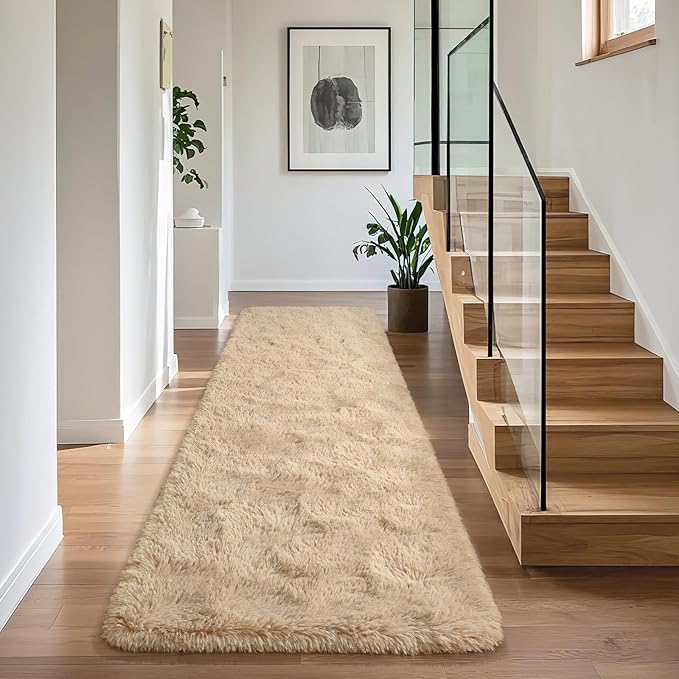 BENRON Soft Runner Rugs for Bedroom 2x8, Washable Long Runners for Hallway Entryway Kitchen Dorm, Fluffy Throw Rug for Kids Girls Room Decor Photo Prop, Light Tan