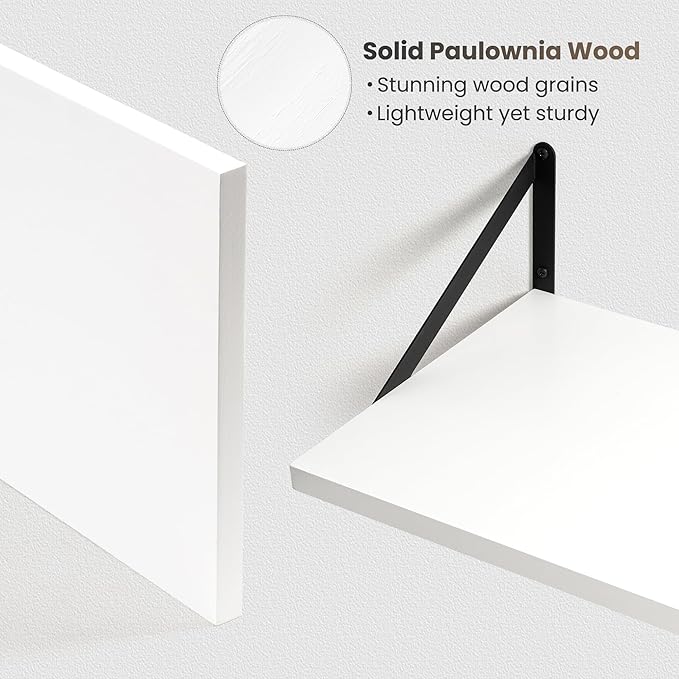 Marsmiles White Floating Shelves for Wall - 36 Inch Wide x 12 Inch Deep Wall Shelves Set of 2 - Wood Floating Shelves for Living Room Bedroom Bathroom
