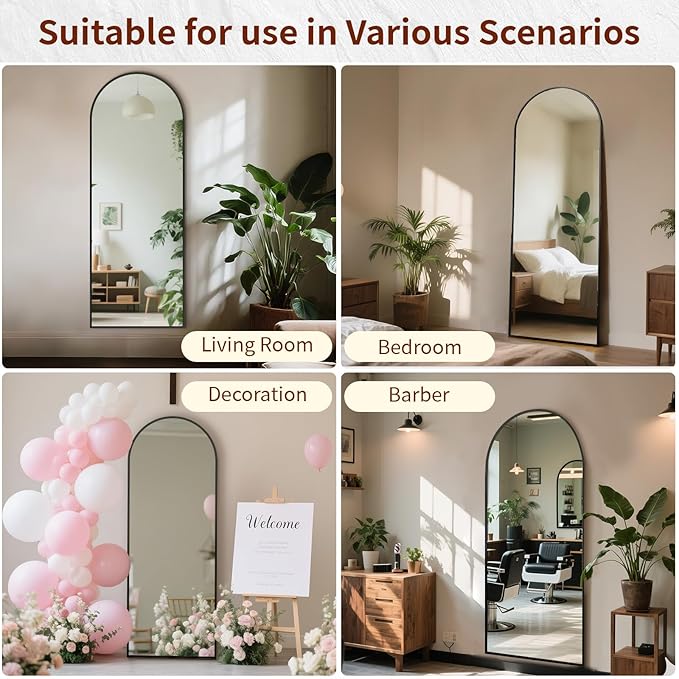 64"x21" Arched Mirror Full Length, Standing Floor Mirror, Wall Mounted Mirror with Aluminum Frame - for Standing, Leaning or Hanging, for Living Room Dressing Room, Black