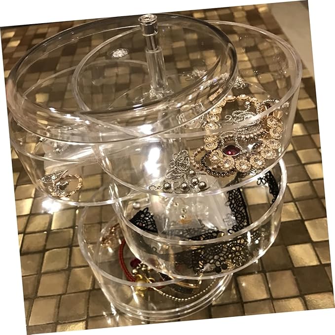LIFKOME Layer Rotating Desktop Storage Box Acrylic Jewelry Cosmetic Organizer Multi-functional Case for Earrings Rings Beads
