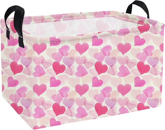 Essme Rectangular Heart Basket Cute Storage Box,Heart Storage Bins Organizer with Handles for Girls Room Decor,Basket,Shelf Basket.(Color Hearts)
