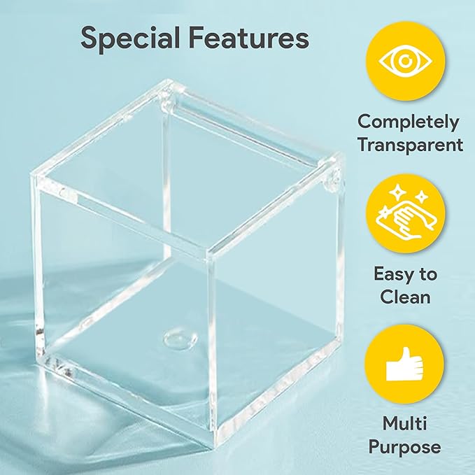 Hammont Clear Acrylic Box with Hinged Lid – Small Plastic Organizer for Office, Desk, Makeup, Crafts, Cotton Balls, Jewelry & More | 2.5"x2.5"x2.5" (6 Pack)