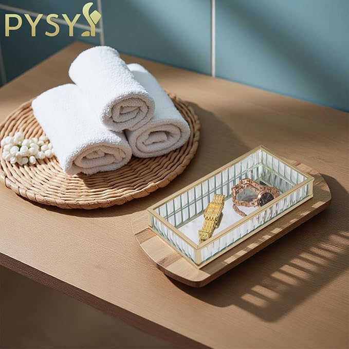 2pcs Mirror Storage Tray, Vertical Striped Glass Jewelry Storage Box, Perfume and Makeup Tray, Suitable for Dressing Tables, Bathrooms, and Bedrooms