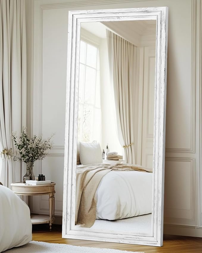 Full Length Mirror 71"x30" Solid Wood Frame Floor Large Mirror for Living Room, Bedroom Hanging or Leaning Wall-Mounted, White