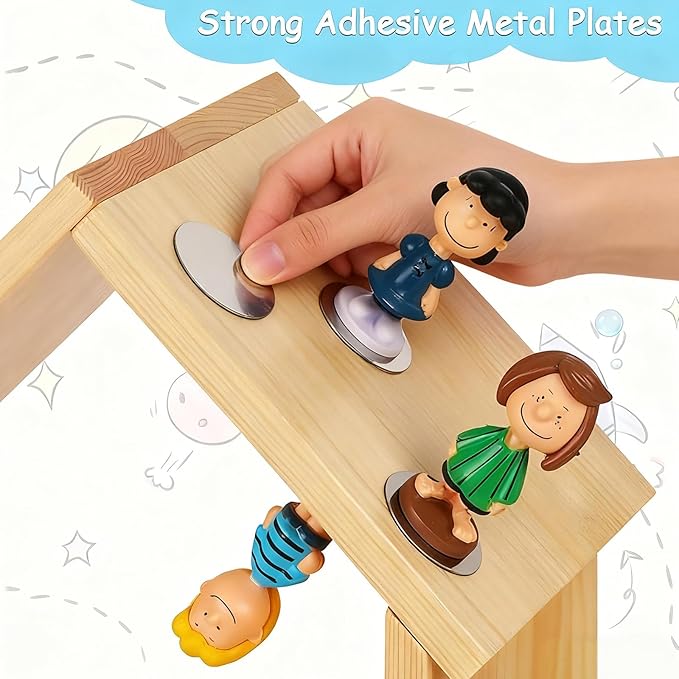 for Tonies Shelf Magnetic - for Tonies Figure Organizer Kids Room, Wooden Display Shelf for Tonies Box Holder, Wall Floating Shelves Toy Storage, House Shape Set of 2 with 38Pcs Adhesive Metal Plate