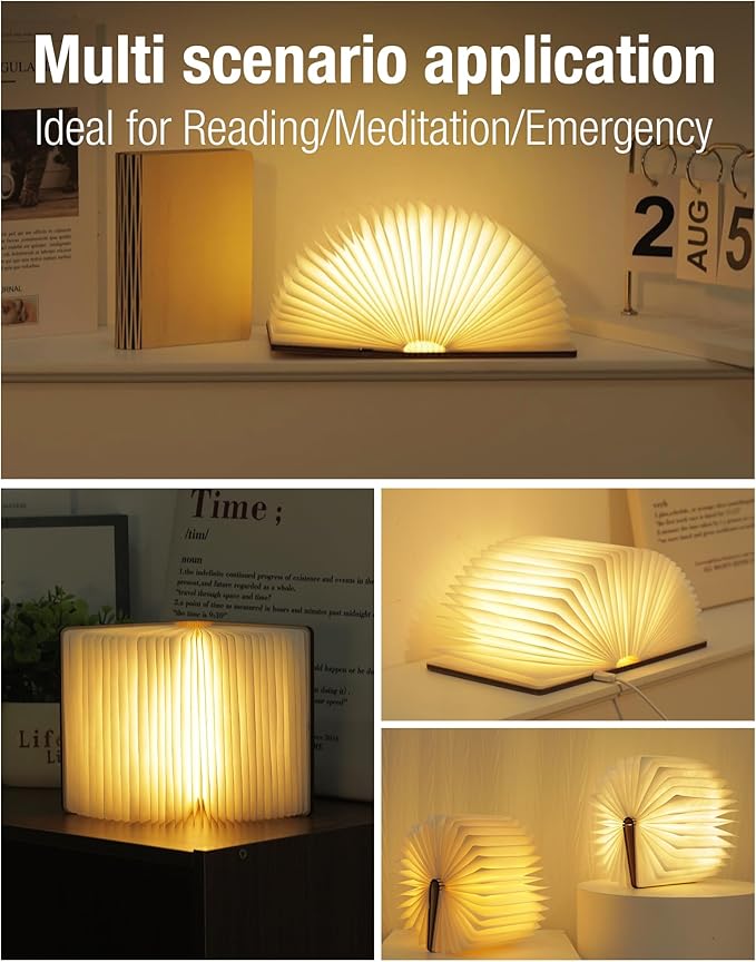 Wooden Book Lamp - Portable Folding LED Book Light for Reading, Unique Gift for Book Lovers, Magnetic Mood Lighting for Home&Library Decor (Maple)