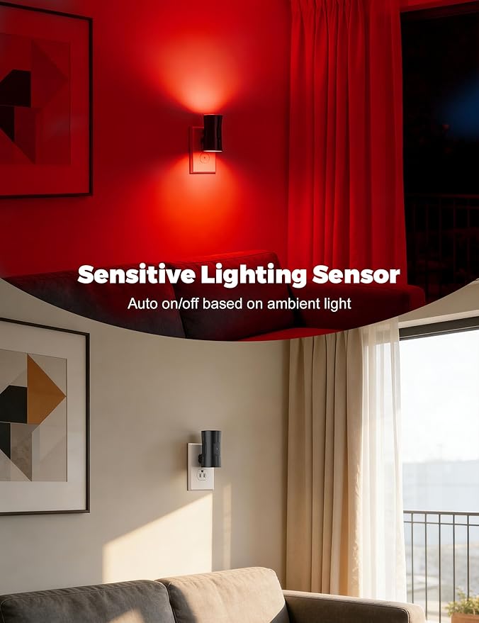 fesnne Night Light, 2-Pack Dimmable Plug-in Night Light with Auto On/Off & 90°Rotatable Plug, 0-100LM Adjustable Brightness,1W Ultra Low Energy for Bedroom, Hallway, Bathroom, Nursery, Kids Room, Red