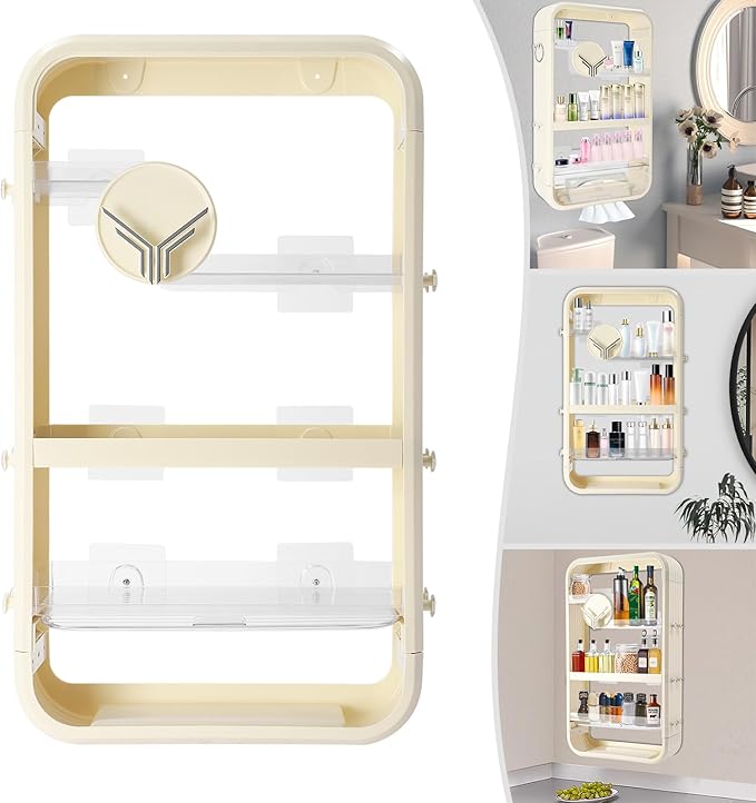 Floating Shelves Punch Wall-Mounted Shelf for Bathroom Kitchen Bedroom, Seasoning Makeup Organizer Cosmetic Storage Rack, Multi-Layer Large Capacity