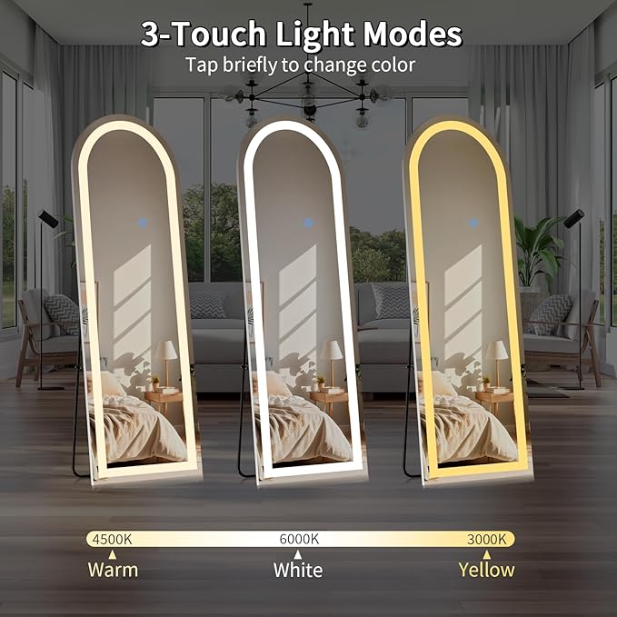 Koonmi Full Length Mirror with LED Lights 65"x26" with Dimming & 3 Color Lighting