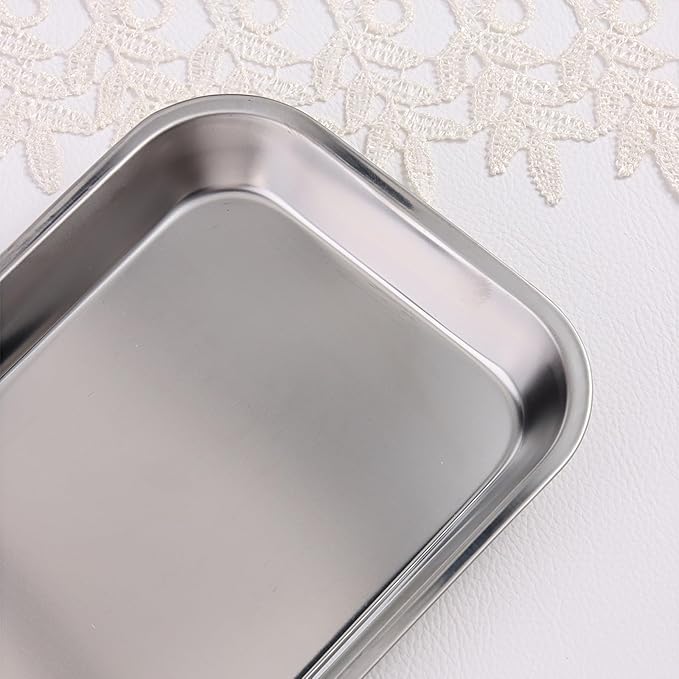 SUTOKAKA 2 Pack Stainless Steel Silver Decorative Tray, Manicure Surgical Tools Placing Dish, Bathroom Vanity Trays for Dresser Counter