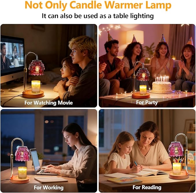 Candle Warmer Lamp with Timer and Dimmer 4-Level Dimmable Flower Light Heat Lamp for Jar Candles Adjustable Height Modern Cute Home Decor for Living Room Bedroom and Best Gift for Friends Lover.Purple