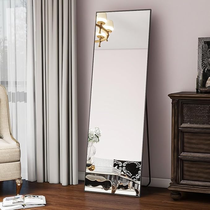 Koonmi 56"x21" Floor Mirror Full Length, Bedroom Floor Body Mirror with Stand, Large Black Mirror, Leaning, Standing or Hanging Horizontally/Vertically