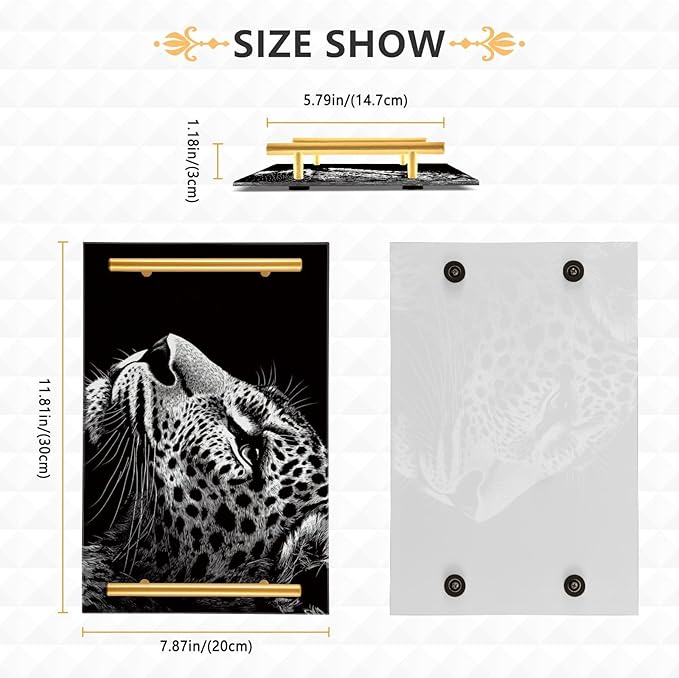 Black Animal Decorative Acrylic Breakfast Trays with Handles Trays for Coffee Table for Jewelry Perfume for Farmhouse Serving bandejas para cumpleanos
