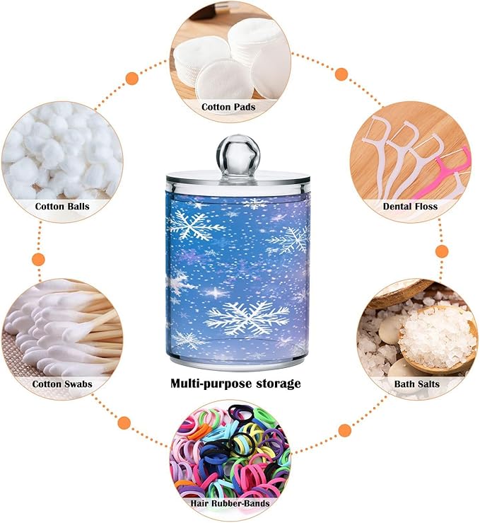 Nander 4Pack Stars and Snowflakes Qtip Holder Dispenser -Clear Plastic Apothecary Jars Set - Restroom Bathroom Makeup Organizers Containers for Cotton Swab, Ball, Pads, Floss