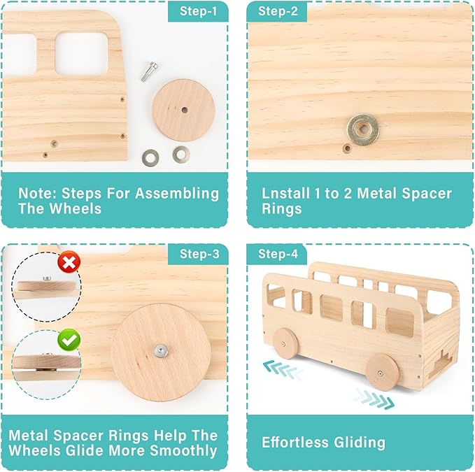 Bus for Tonies Box 1/2 Organizer Shelf Storage, Wooden Bus Storage Holder for Toniebox Player Tonies Figures Characters, Display Collection 20~30 Characters, Funny Little Car